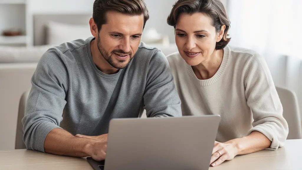 Couple européen consultant des informations immobilières dans un appartement lumineux à Lausanne