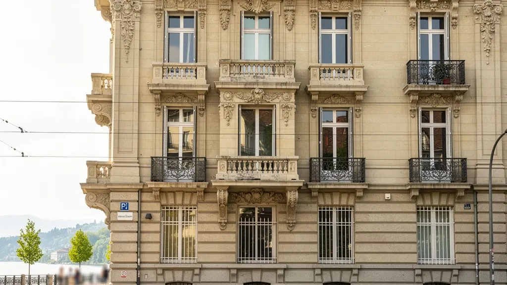Façade d'immeuble résidentiel haut de gamme dans le quartier d'Ouchy à Lausanne